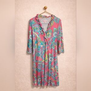 Lilly Pulitzer Vibrant Pink and Blue Midi Dress